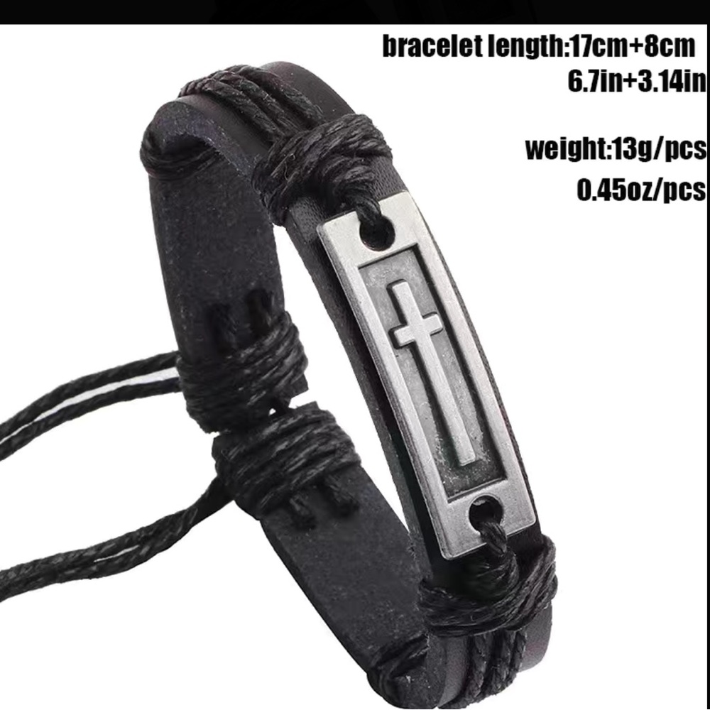 Brown Leather Cross Panel Adjustable Bracelet - image 3